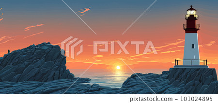 Lighthouse by sea. Tall building on hill and beautiful scenery. Lighthouse by sea. Tall building on hill and beautiful scenery. 101024895