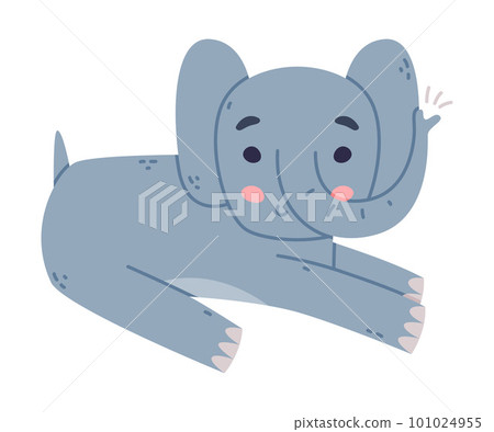 Funny Elephant with Large Ear Flaps and Trunk Stretching and Smiling Vector Illustration Funny Elephant with Large Ear Flaps and Trunk Stretching and Smiling Vector Illustration 101024955