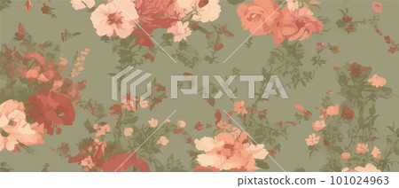 Vector floral banner with leaves and flowers roses or peonies. Elements Vector floral banner with leaves and flowers roses or peonies. Elements 101024963