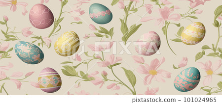 Banner Easter eggs seamless pattern. Vector illustration easter decorative eggs Banner Easter eggs seamless pattern. Vector illustration easter decorative eggs 101024965