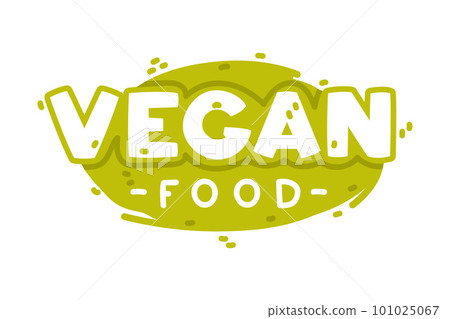 Ecology Badge and Green Eco Label with Vegan Food Inscription Vector Template 101025067