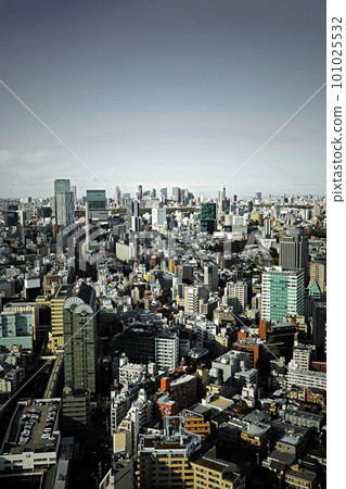 多雲天空中的東京全景 澀谷和新宿的高層建築 多雲天空中的東京全景 澀谷和新宿的高層建築 101025532