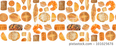 Beautiful seamless pattern of bread products isolated on white 101025678
