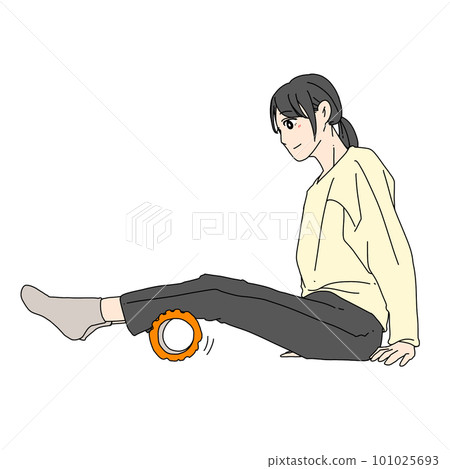 女人用泡沫軸放鬆小腿 101025693