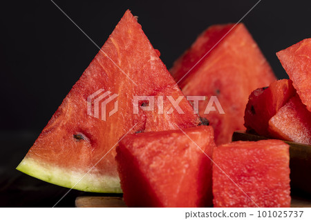 Sliced sweet watermelon of red color 101025737