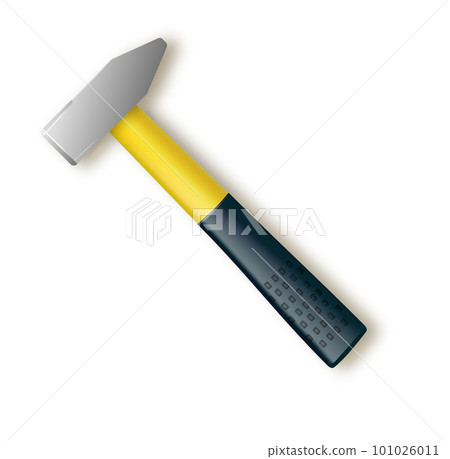 Realistic big hammer with fiberglass handle. Vector industrial workers tool. Equipment for repair, contract and locksmith work. Vector 101026011