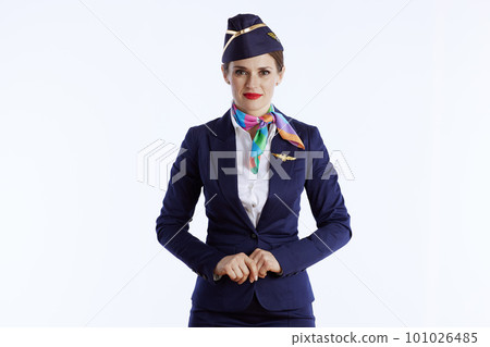 modern female stewardess on white in uniform modern female stewardess on white in uniform 101026485