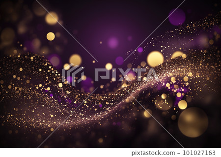 Small flying golden particles and confetti on purple background, generative AI Small flying golden particles and confetti on purple background, generative AI 101027163