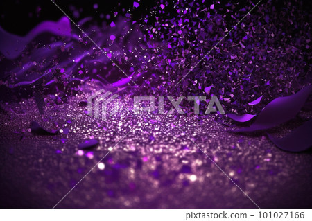 Small flying particles and confetti on purple background, generative AI 101027166