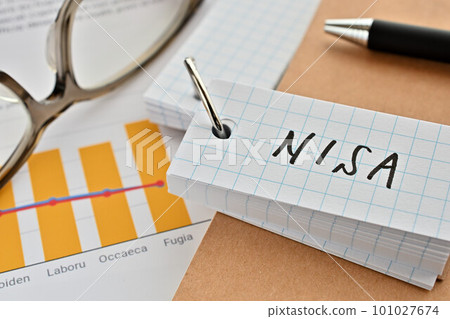 一張桌子上寫著 NISA 的字書 101027674