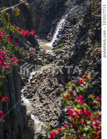 Basaltic Prisms, National Park with Waterfall geometric formations, Pleistocene era, Natural wonder. Hidalgo, Mexico Basaltic Prisms, National Park with Waterfall geometric formations, Pleistocene era, Natural wonder. Hidalgo, Mexico 101027713