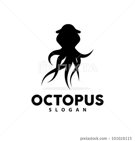 Octopus Logo, Sea Animals Vector, Seafood Ingredients Cuttlefish Tentacles Icon Silhouette Design 101028115