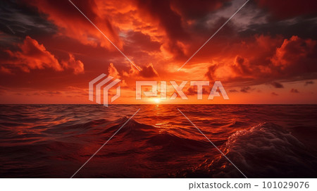 Sunset over the sea, magic hour - Stock Illustration [101029076] - PIXTA