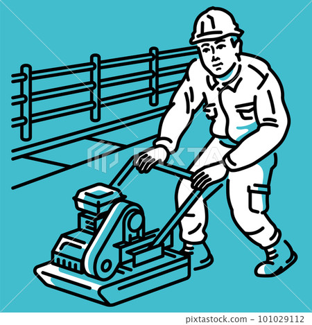 Male worker paving land (ground) or road with compactor Male worker paving land (ground) or road with compactor 101029112