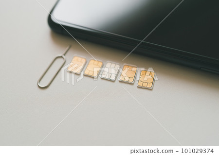 5 SIM cards, SIM pin and smartphone 5 SIM cards, SIM pin and smartphone 101029374