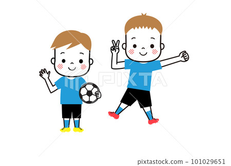 Children playing soccer Two boys jumping Children playing soccer Two boys jumping 101029651