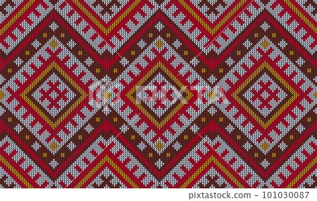 Aztec knitwear pattern, Mayan or Mexican ethnic geometric ornament, vector background. Seamless embellishment decoration of Mexico or Native American, Indian and African knit art pattern 101030087