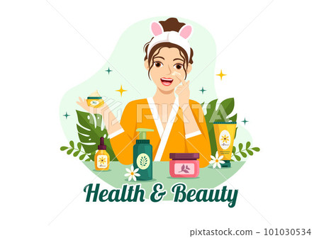 Beauty and Health Illustration with Natural Cosmetics and Eco Products for Problematic Skin or Treatment Face in Women Cartoon Hand Drawn Templates 101030534