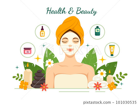 Beauty and Health Illustration with Natural Cosmetics and Eco Products for Problematic Skin or Treatment Face in Women Cartoon Hand Drawn Templates 101030535