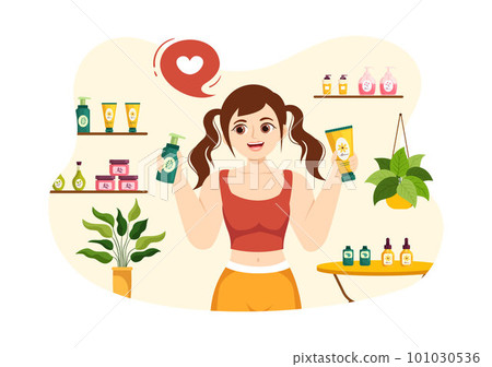 Beauty and Health Illustration with Natural Cosmetics and Eco Products for Problematic Skin or Treatment Face in Women Cartoon Hand Drawn Templates 101030536