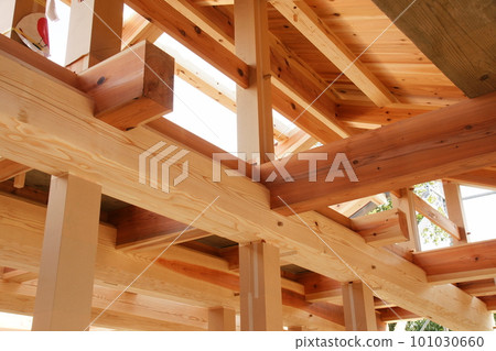 Timber-framed wooden architecture Beams, columns, roof trusses Timber-framed wooden architecture Beams, columns, roof trusses 101030660