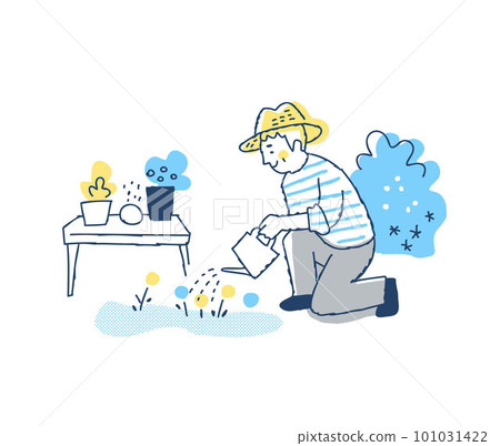 老人在花園裡澆花 101031422