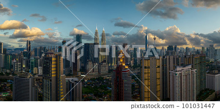 Panorama aerial evening view of beautiful Kuala Lumpur city skyline Panorama aerial evening view of beautiful Kuala Lumpur city skyline 101031447