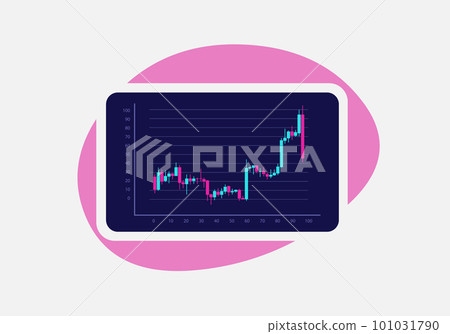 Stock market, forex trading graph with green and red japanese candlesticks on dark grey background for financial and business concept. Online trading technical analysis vector icon concept 101031790