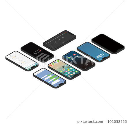 黑色智能手機等距插圖集 06 黑色智能手機等距插圖集 06 101032333
