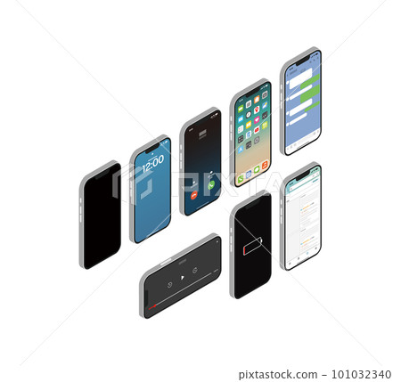 White smartphone isometric illustration set 03 White smartphone isometric illustration set 03 101032340