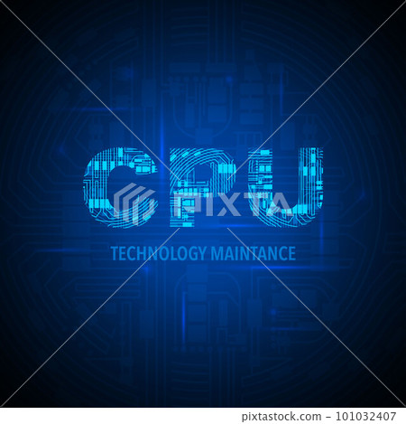 Electric circuit CPU blue background 101032407