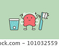 Cleaning orthodontics teeth retainer or dental brace bracket by effervescent tablet, toothbrush and toothpaste - tooth cartoon vector flat style 101032559