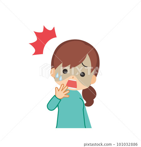 Illustration of a young woman who is shocked and turns pale, upper body, white background, person, vector 101032886