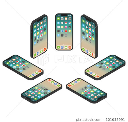 Black smartphone isometric illustration set 08-04_home screen Black smartphone isometric illustration set 08-04_home screen 101032991