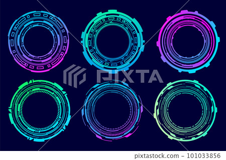 HUD futuristic elements. Abstract optical neon aim. Circle geometric shapes for virtual interface and games. Camera viewfinder for sniper weapon. Vector set HUD futuristic elements. Abstract optical neon aim. Circle geometric shapes for virtual interface and games. Camera viewfinder for sniper weapon. Vector set 101033856