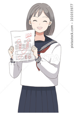 考試滿分100分高興的穿校服女學生（短髮） 101033977