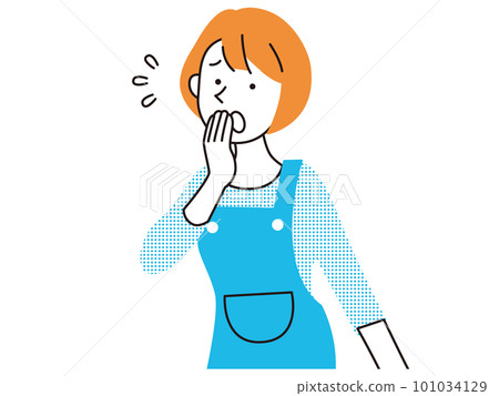 A young woman in an apron who is in a hurry A young woman in an apron who is in a hurry 101034129
