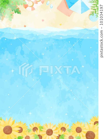 gentle hand drawn sunflower and beach landscape illustration 101034197