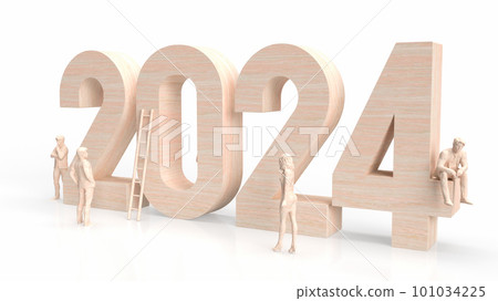 The wood 2024 number and business man on white background 3d rendering The wood 2024 number and business man on white background 3d rendering 101034225