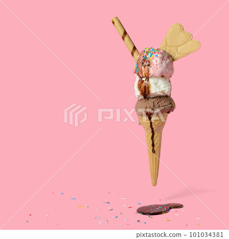 creative concept of flying wafer cone  ice cream 101034381