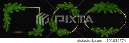 Realistic Christmas pine tree branch vector frame. Realistic Christmas pine tree branch vector frame. 101034774