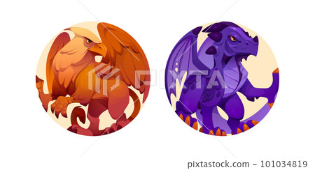 Griffin and dragon icon, gryphon game illustration Griffin and dragon icon, gryphon game illustration 101034819