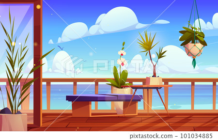 Beach house balcony with Mediterranean seascape Beach house balcony with Mediterranean seascape 101034885