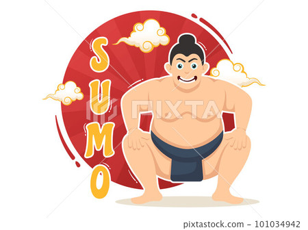 Sumo Wrestler Illustration with Fighting Japanese Traditional Martial Art and Sport Activity in Flat Cartoon Hand Drawn Landing Page Templates 101034942