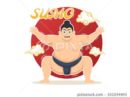 Sumo Wrestler Illustration with Fighting Japanese Traditional Martial Art and Sport Activity in Flat Cartoon Hand Drawn Landing Page Templates 101034943