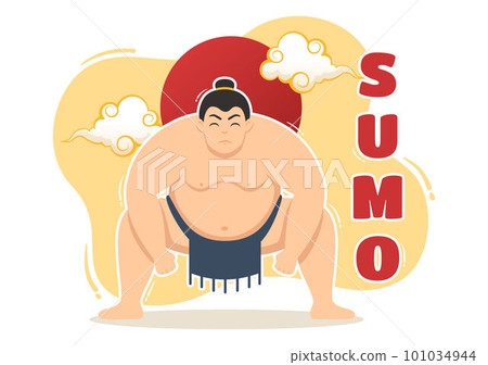 Sumo Wrestler Illustration with Fighting Japanese Traditional Martial Art and Sport Activity in Flat Cartoon Hand Drawn Landing Page Templates 101034944
