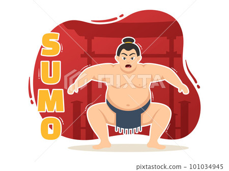Sumo Wrestler Illustration with Fighting Japanese Traditional Martial Art and Sport Activity in Flat Cartoon Hand Drawn Landing Page Templates 101034945
