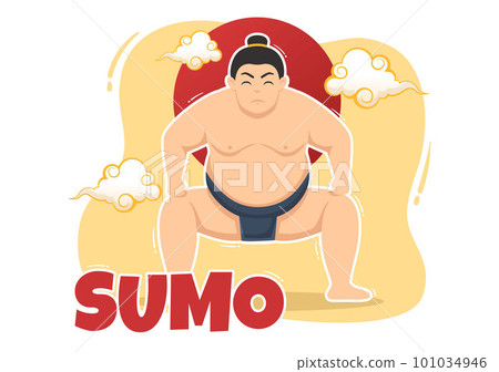 Sumo Wrestler Illustration with Fighting Japanese Traditional Martial Art and Sport Activity in Flat Cartoon Hand Drawn Landing Page Templates 101034946