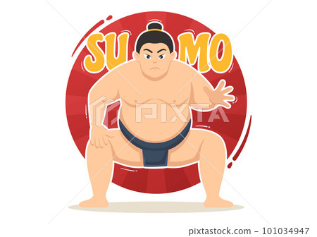 Sumo Wrestler Illustration with Fighting Japanese Traditional Martial Art and Sport Activity in Flat Cartoon Hand Drawn Landing Page Templates 101034947