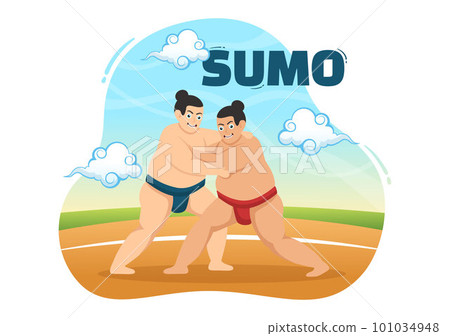 Sumo Wrestler Illustration with Fighting Japanese Traditional Martial Art and Sport Activity in Flat Cartoon Hand Drawn Landing Page Templates 101034948